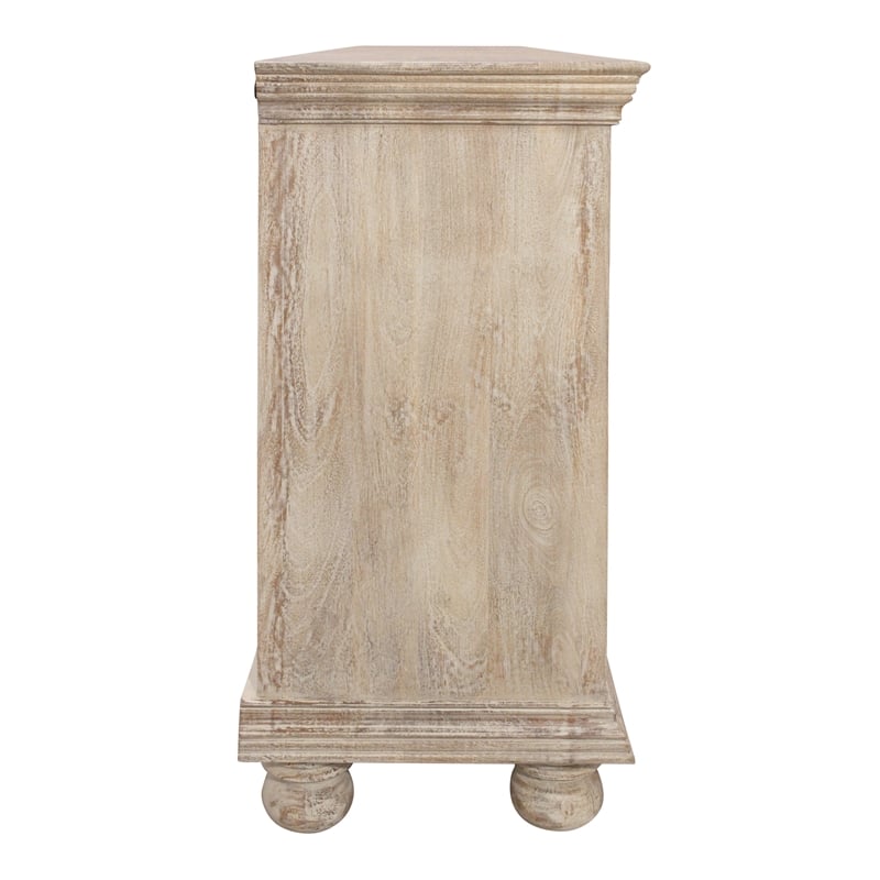 Athena 6-Door Sideboard in Distressed White Traditional Carving on Solid Wood