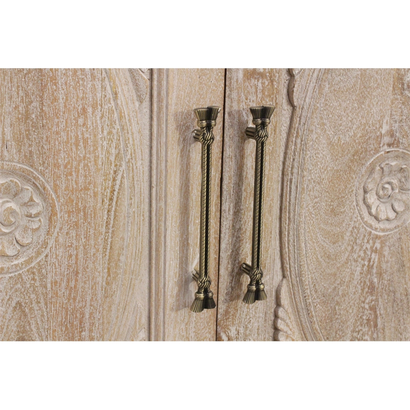 Athena 6-Door Sideboard in Distressed White Traditional Carving on Solid Wood