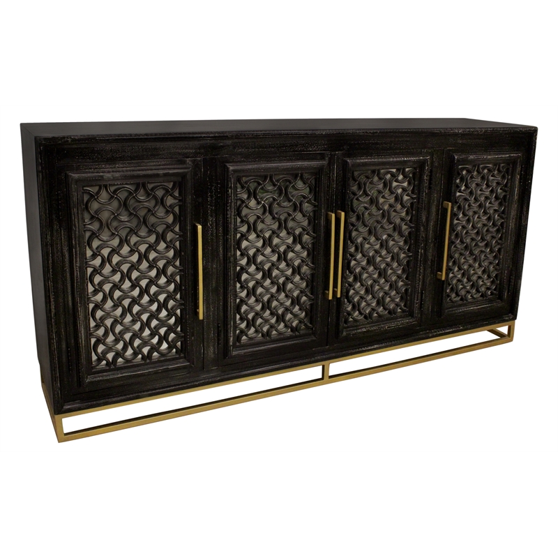 Juno 4-Door Sideboard in Antique Black with Traditional Carving on Solid Wood