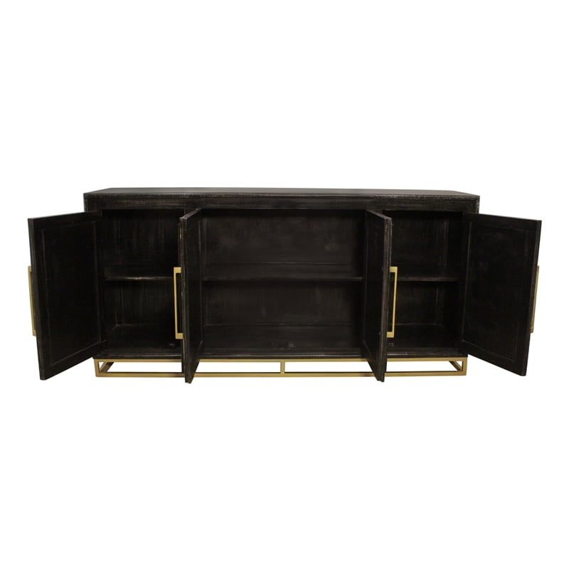 Juno 4-Door Sideboard in Antique Black with Traditional Carving on Solid Wood