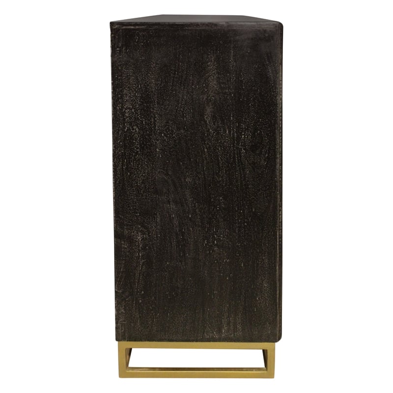 Juno 4-Door Sideboard in Antique Black with Traditional Carving on Solid Wood