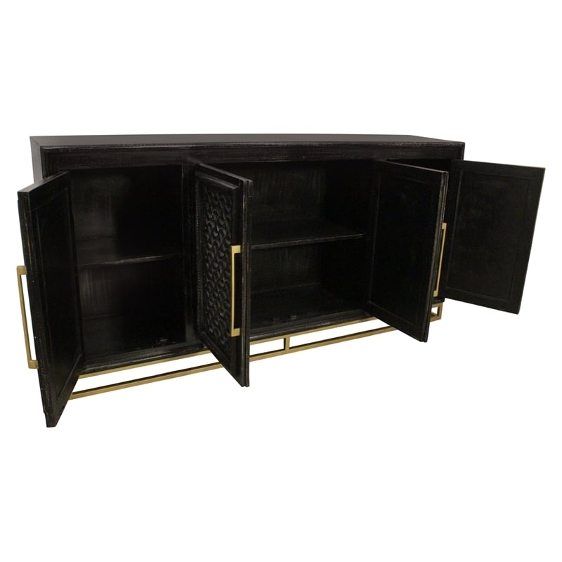 Juno 4-Door Sideboard in Antique Black with Traditional Carving on Solid Wood