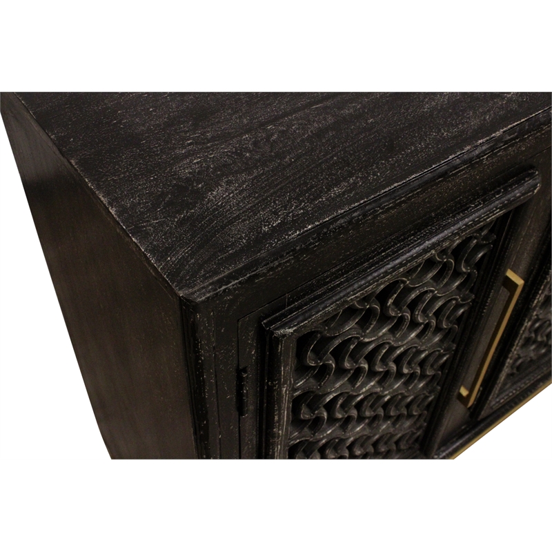 Juno 4-Door Sideboard in Antique Black with Traditional Carving on Solid Wood