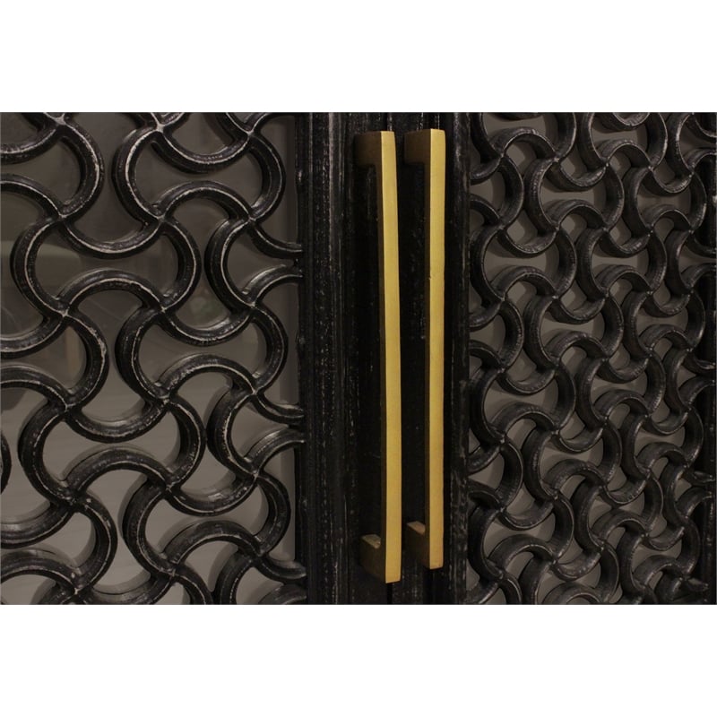 Juno 4-Door Sideboard in Antique Black with Traditional Carving on Solid Wood