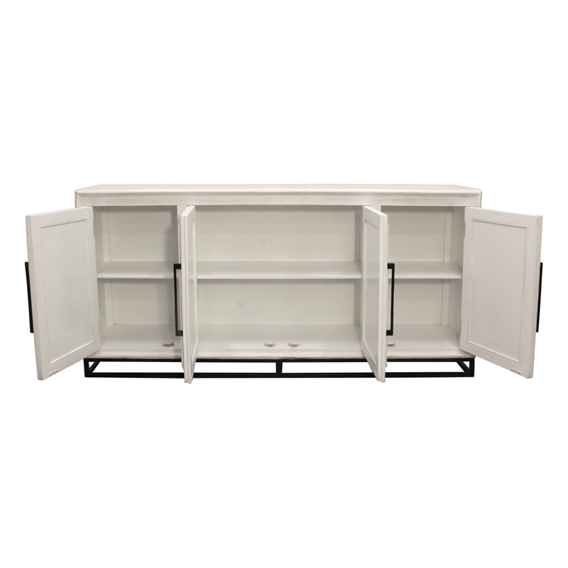 Juno 4-Door Sideboard in Distressed White with Traditional Carving on Solid Wood