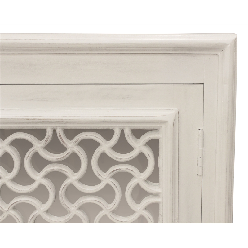 Juno 4-Door Sideboard in Distressed White with Traditional Carving on Solid Wood