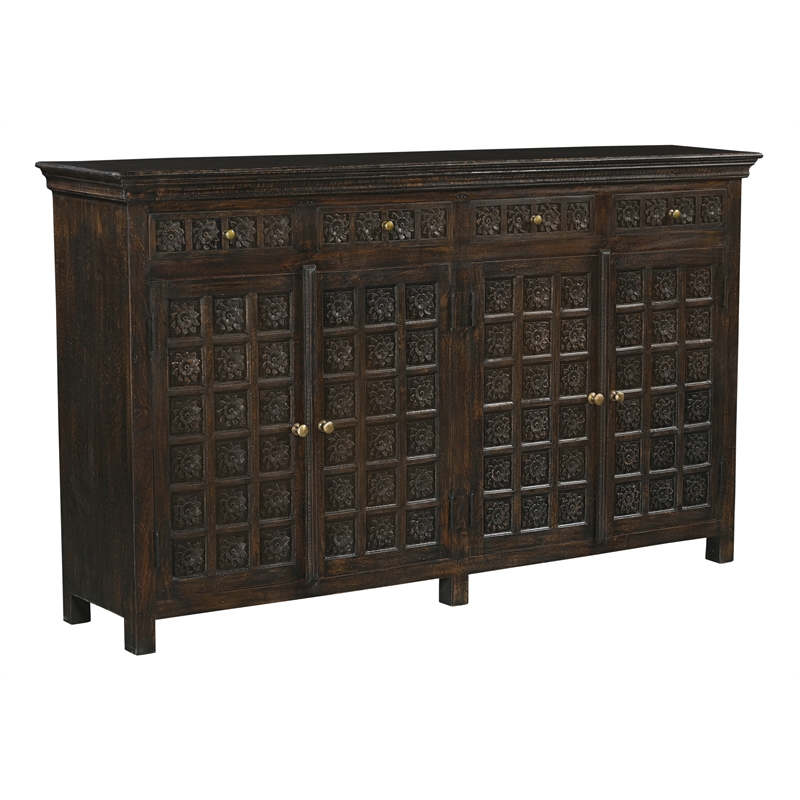 Anisa 4-Door 4-Drawer Sideboard in Traditional Antique Black on Solid Wood