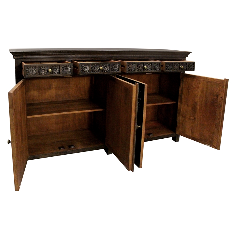 Anisa 4-Door 4-Drawer Sideboard in Traditional Antique Black on Solid Wood