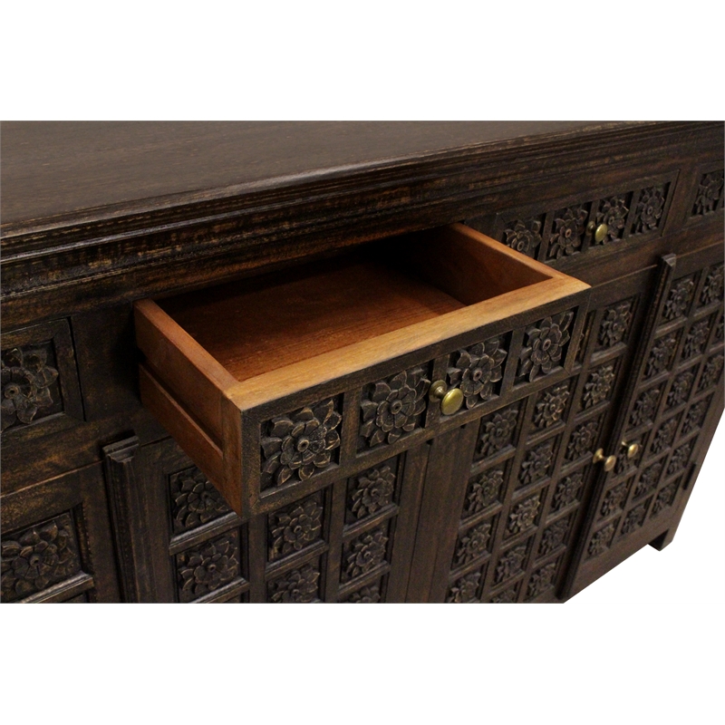 Anisa 4-Door 4-Drawer Sideboard in Traditional Antique Black on Solid Wood