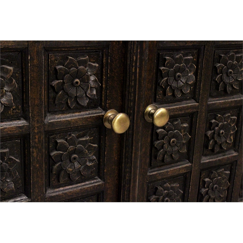 Anisa 4-Door 4-Drawer Sideboard in Traditional Antique Black on Solid Wood