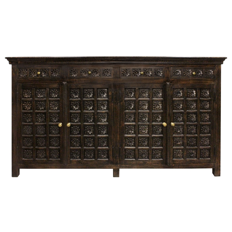 Anisa 4-Door 4-Drawer Sideboard in Traditional Antique Black on Solid Wood