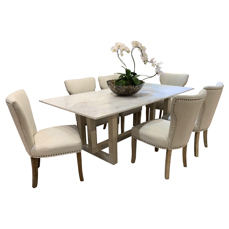 Bradford Rectangular Dining Table in Modern White Marble on Solid Wood Base