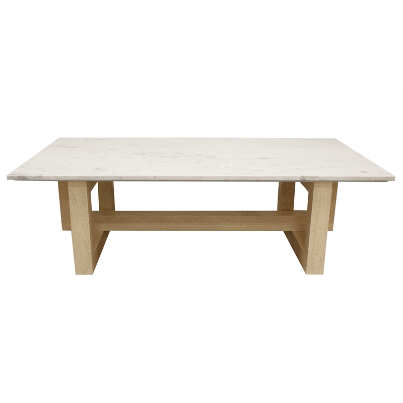 Bradford Rectangular Cocktail Table in Modern White Marble on Solid Wood Base