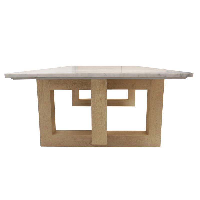 Bradford Rectangular Cocktail Table in Modern White Marble on Solid Wood Base