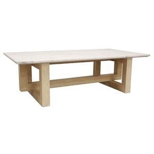 Bradford Rectangular Cocktail Table in Modern White Marble on Solid Wood Base