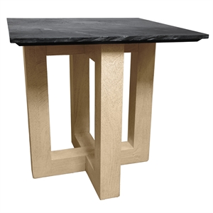 Bradford Square End Table in Modern Black Marble on Solid Wood Base