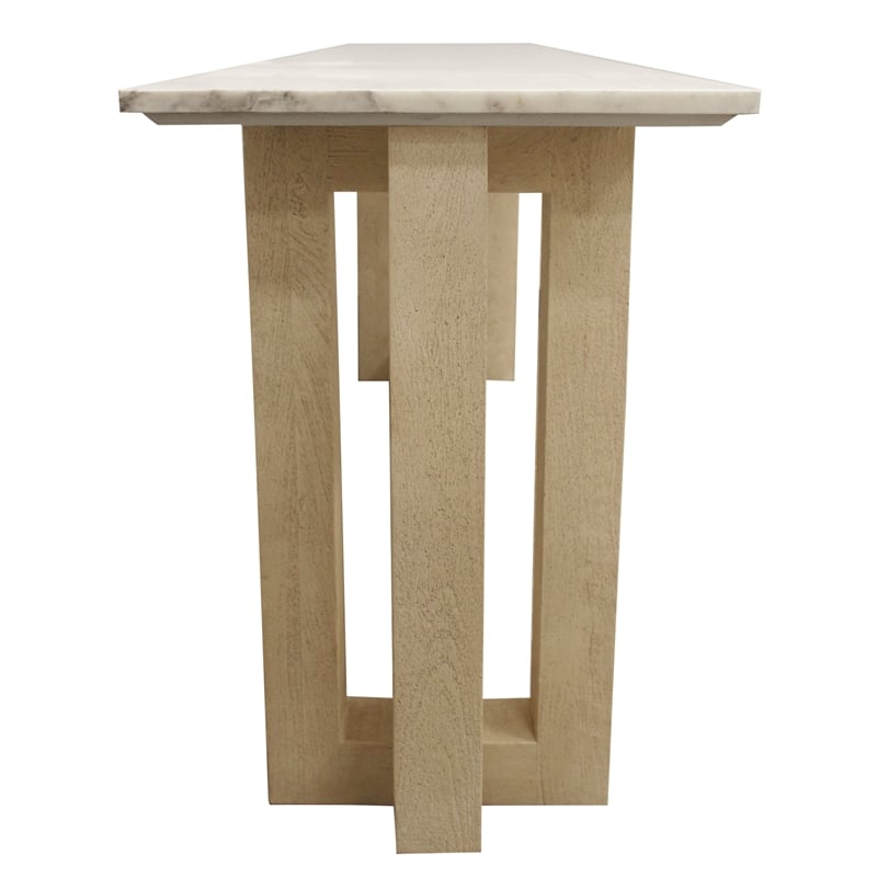 Bradford Rectangular Console Table in Modern White Marble on Solid Wood Base