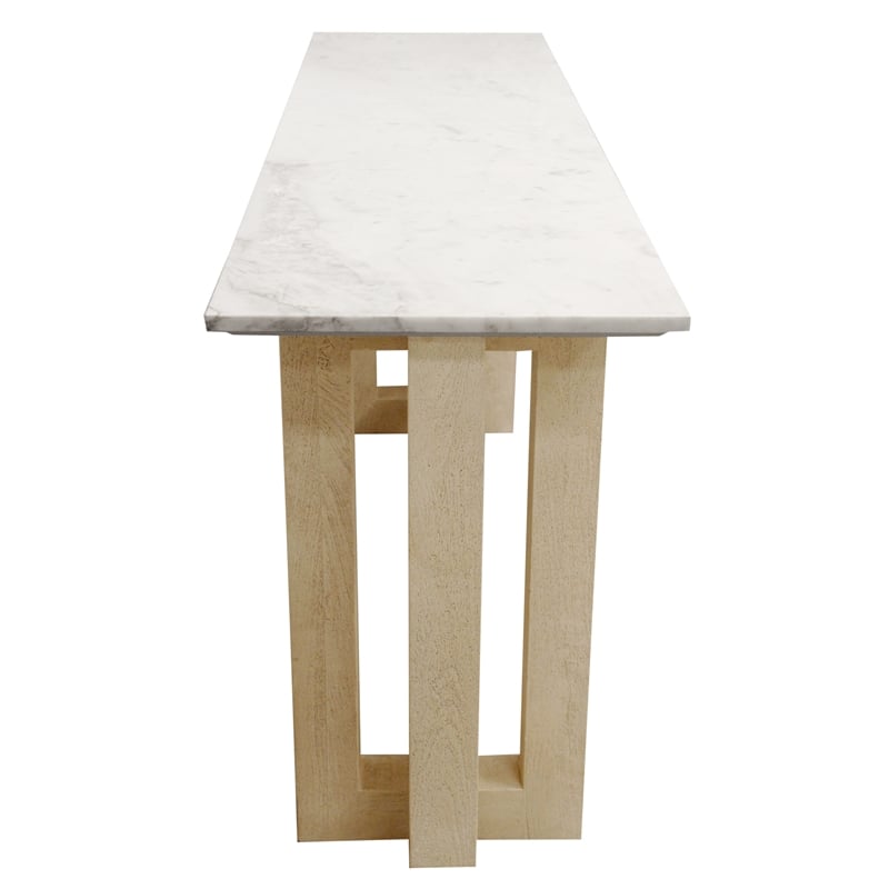 Bradford Rectangular Console Table in Modern White Marble on Solid Wood Base