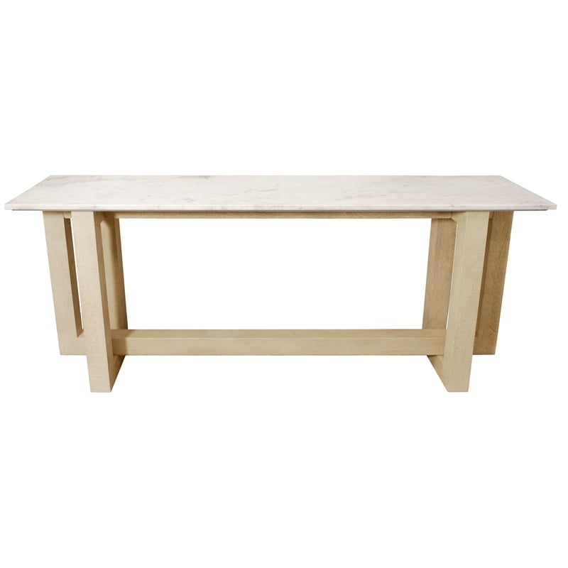 Bradford Rectangular Console Table in Modern White Marble on Solid Wood Base