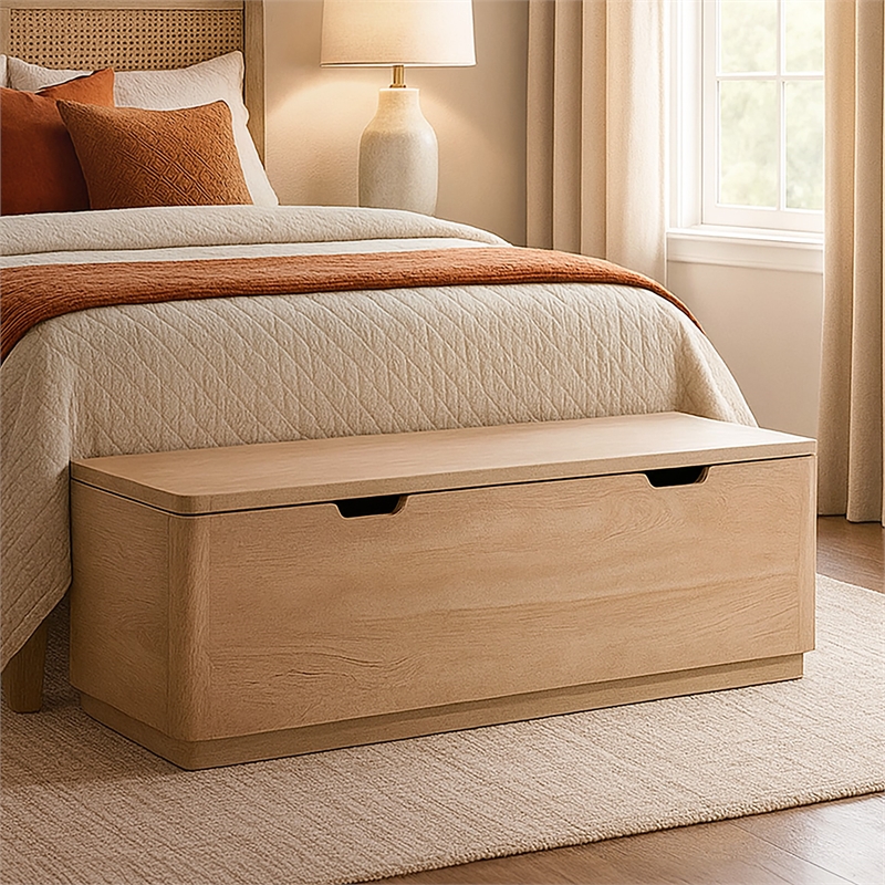 Argyle Storage Bench/Cocktail Table in Modern Light Ash Ivory Finish on Reclaimed Solid Wood