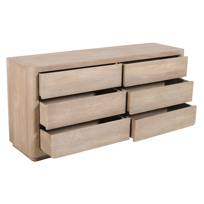 Argyle 6-Drawer Dresser in Modern Light Ash Ivory Finish on Reclaimed Solid Wood