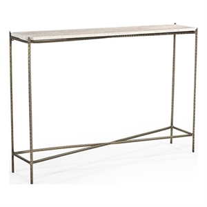 Asher 48&quot Console Table in Modern Ivory Travertine Top on Iron Base