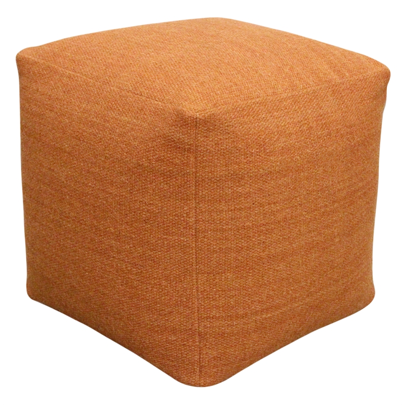 Remi Pouf in Handwoven Contemporary Orange Wool