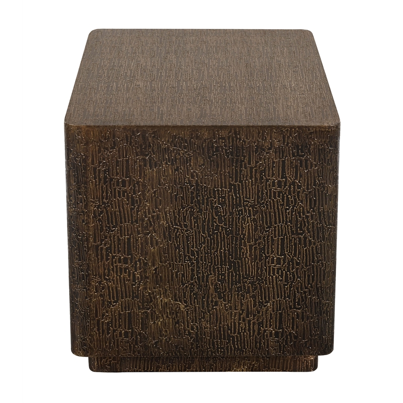 Landon Side Table in Contemporary Stamped Brass Cladding on Solid Wood