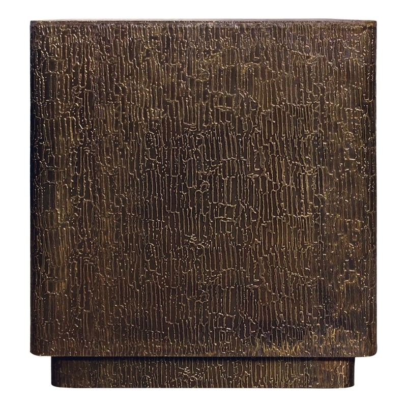Landon Side Table in Contemporary Stamped Brass Cladding on Solid Wood
