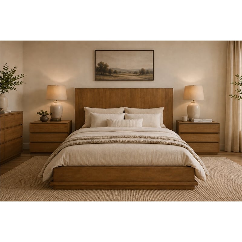 Flagstaff 3-Drawer Nightstand in Modern Spice Tan Finish on Solid Wood