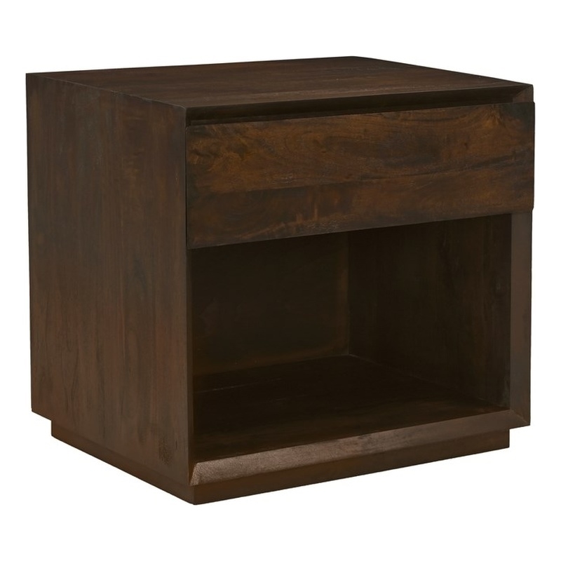 Flagstaff 1-Drawer Nightstand in Modern Barista Brown Finish on Solid Wood