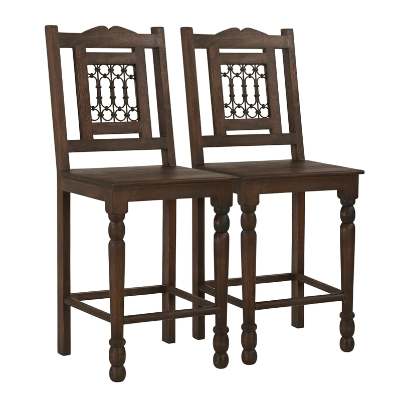 Bliss Counter Chair 2-Piece Set in Traditional Barista Brown on Solid Wood