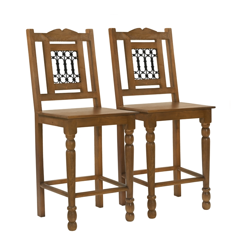 Bliss Counter Chair 2-Piece Set in Traditional Spice Tan on Solid Wood