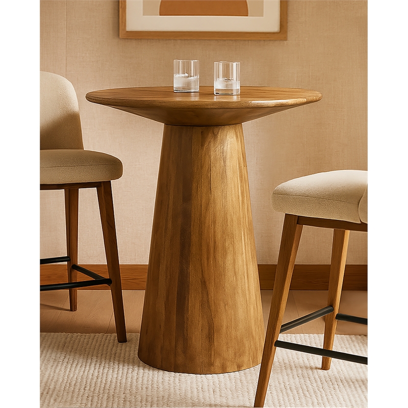 Jaden Round Counter Table in Mid-Century Distressed Natural Finish on Solid Wood
