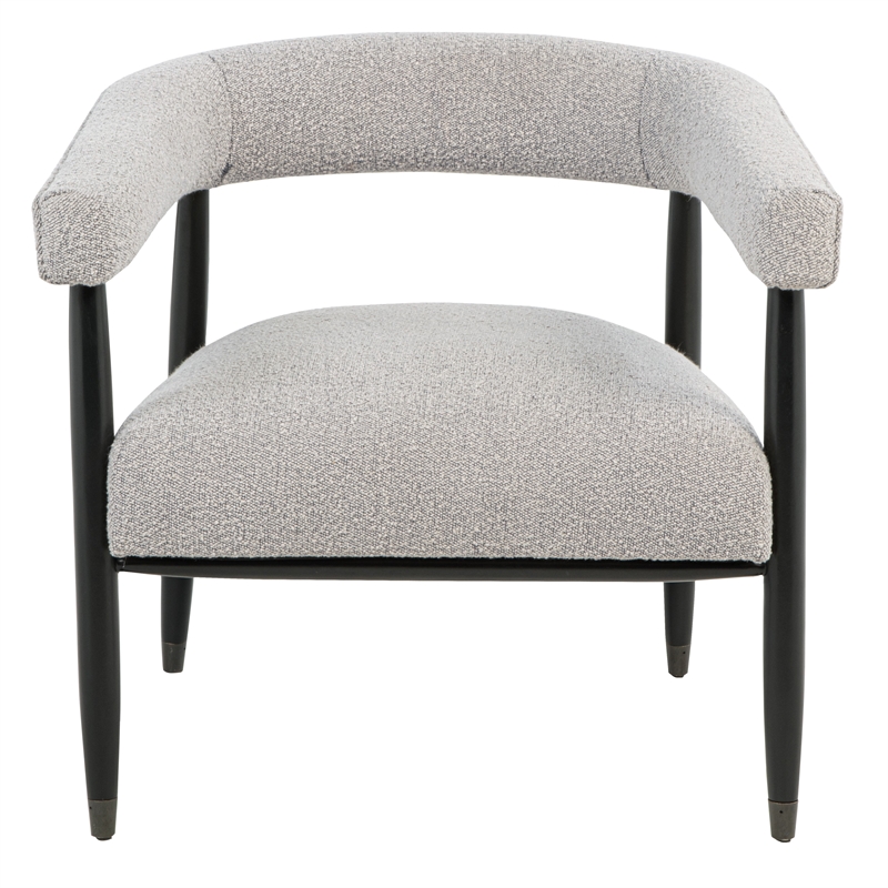 Quinn Arm Chair in Silver Boucle Fabric with Mid-century Space Black Wood Frame