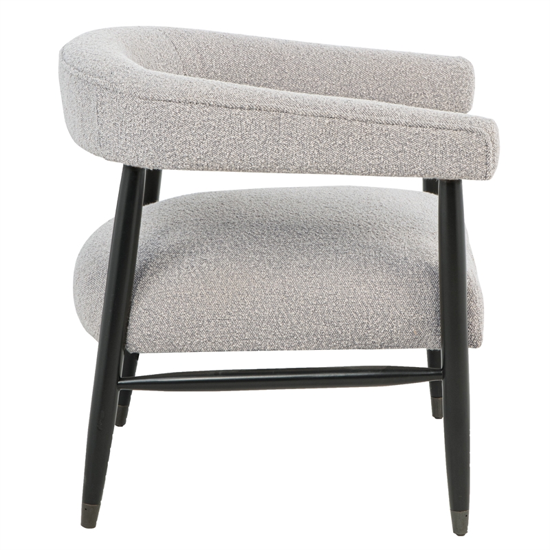 Quinn Arm Chair in Silver Boucle Fabric with Mid-century Space Black Wood Frame