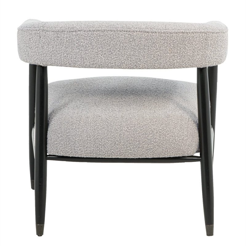Quinn Arm Chair in Silver Boucle Fabric with Mid-century Space Black Wood Frame