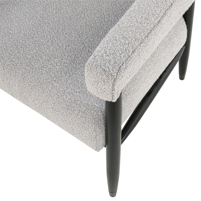 Quinn Arm Chair in Silver Boucle Fabric with Mid-century Space Black Wood Frame