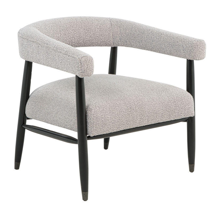 Quinn Arm Chair in Silver Boucle Fabric with Mid-century Space Black Wood Frame