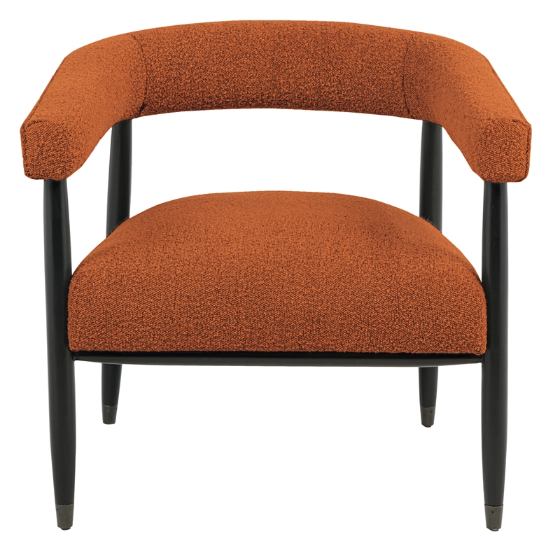 Quinn Arm Chair in Rust Boucle Fabric with Mid-century Space Black Wood Frame