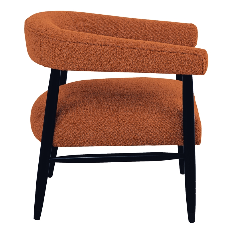 Quinn Arm Chair in Rust Boucle Fabric with Mid-century Space Black Wood Frame