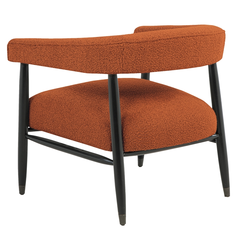 Quinn Arm Chair in Rust Boucle Fabric with Mid-century Space Black Wood Frame