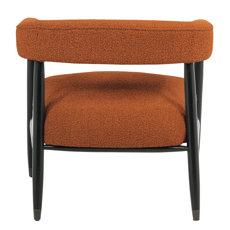 Quinn Arm Chair in Rust Boucle Fabric with Mid-century Space Black Wood Frame