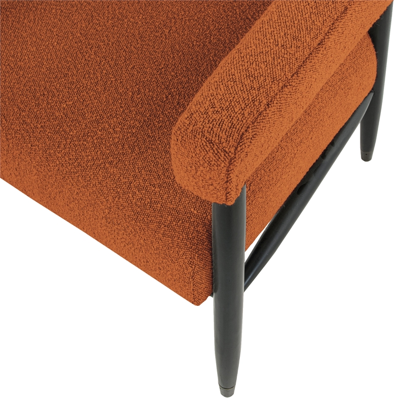Quinn Arm Chair in Rust Boucle Fabric with Mid-century Space Black Wood Frame
