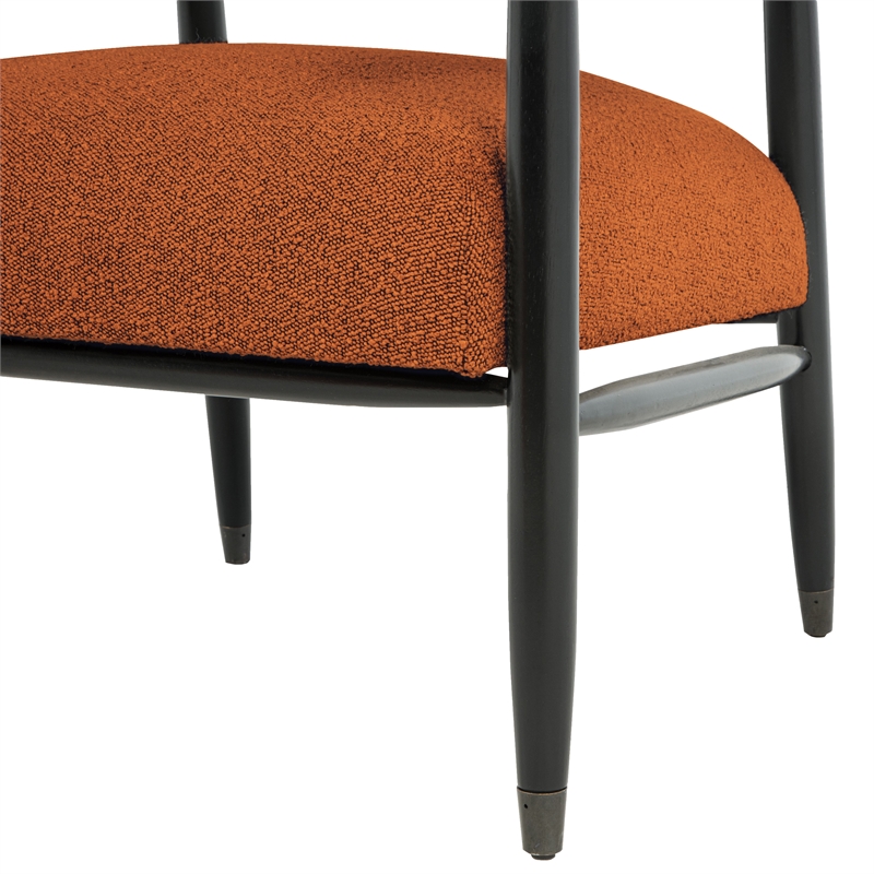 Quinn Arm Chair in Rust Boucle Fabric with Mid-century Space Black Wood Frame