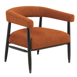 Quinn Arm Chair in Rust Boucle Fabric with Mid-century Space Black Wood Frame