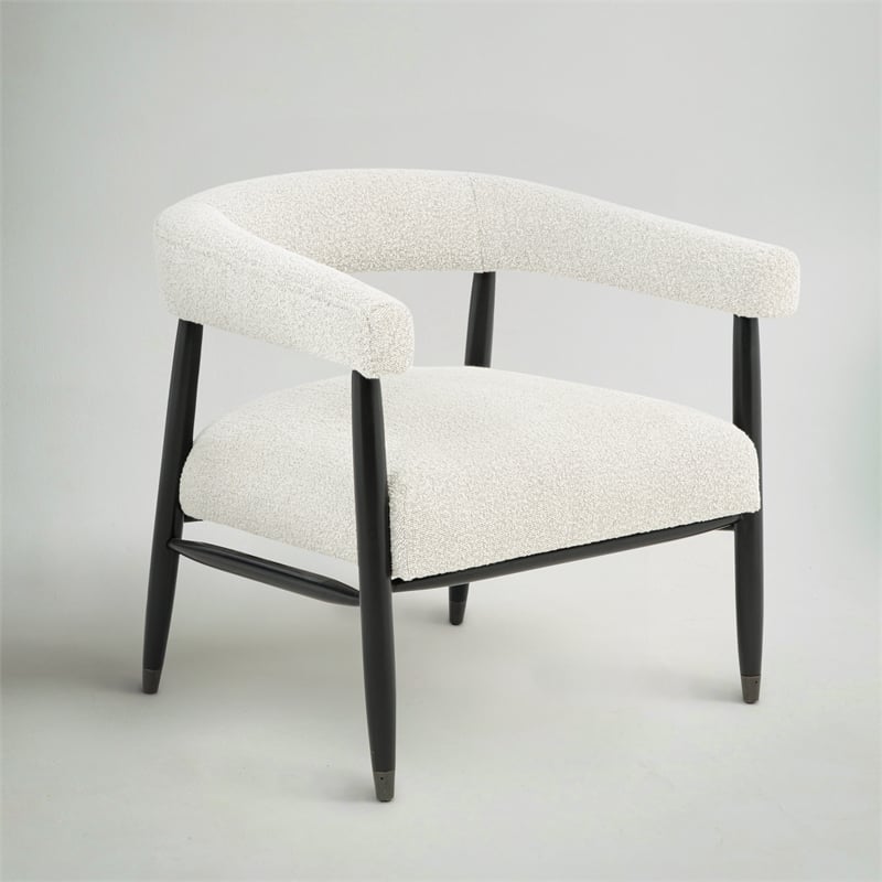 Quinn Arm Chair in Ivory Boucle Fabric with Mid-century Space Black Wood Frame