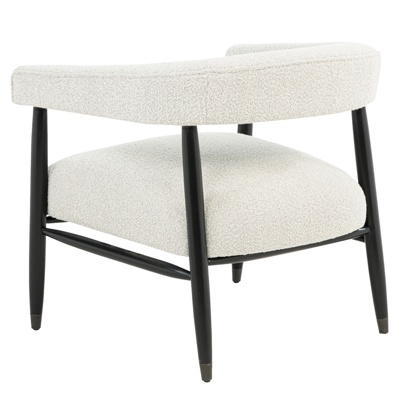 Quinn Arm Chair in Ivory Boucle Fabric with Mid-century Space Black Wood Frame
