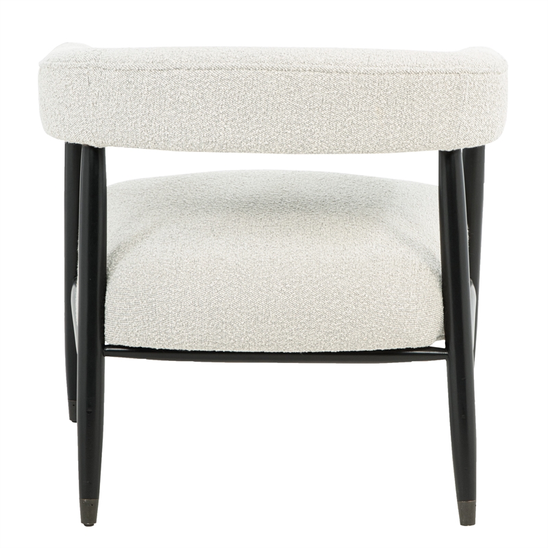 Quinn Arm Chair in Ivory Boucle Fabric with Mid-century Space Black Wood Frame