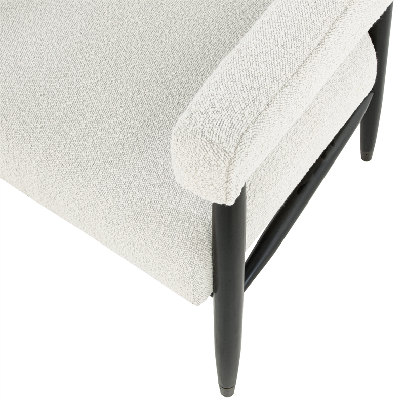 Quinn Arm Chair in Ivory Boucle Fabric with Mid-century Space Black Wood Frame